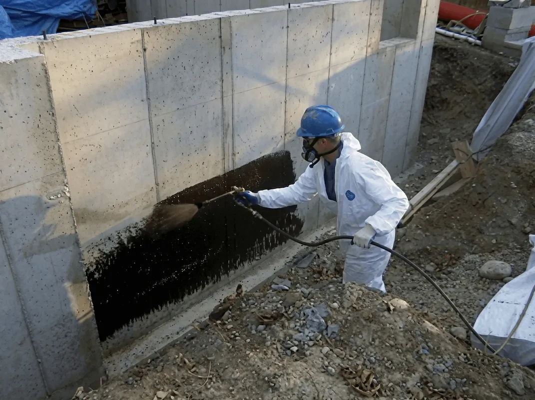 Professional waterproofing the exterior walls of the basement in Lincoln, NE